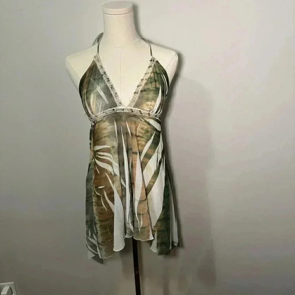 Vintage Y2K tropicalcore mesh sequin lingerie babydoll chemise S - Picture 2 of 10